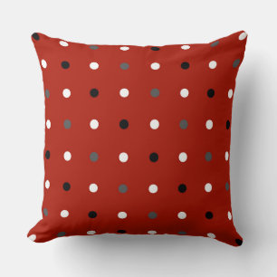 Coussin points rouges, gris et blancs