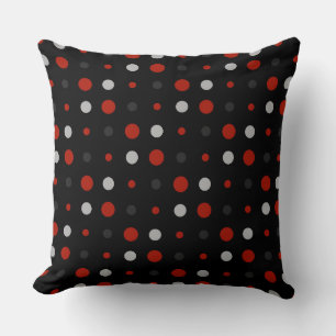 Coussin points rouges, noirs, gris et blancs