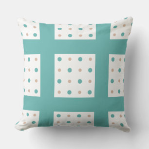 Coussin Points turquoise, beige et blanc