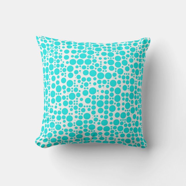 Coussin Pois Aqua (Cyan) sur Arrière - plan blanc (Recto)