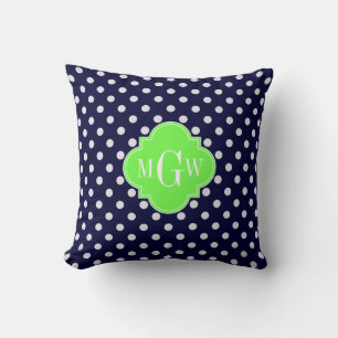 Coussin Pois blancs de la Marine Lime Quatrefoil 3 Monogra