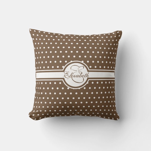 Coussin Pois blancs élégants sur Monogramme Brown (Recto)