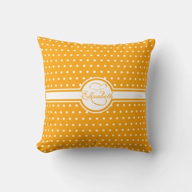 Coussin Pois blancs élégants sur Monogramme orange (Recto)