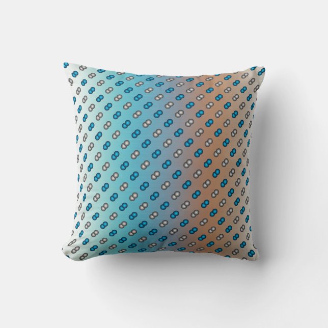 Coussin Pois Bleu & Argent sur Bleu & Orange (Recto)
