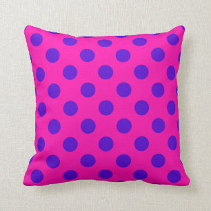 Coussin Pois bleus sur fuchsia