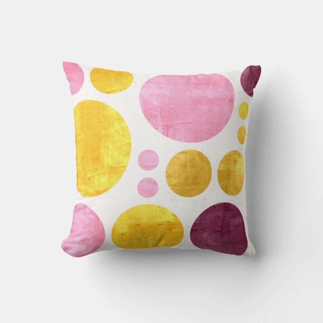 Coussin Pois Brown rose Jaune Abstrait Peinture (Recto)