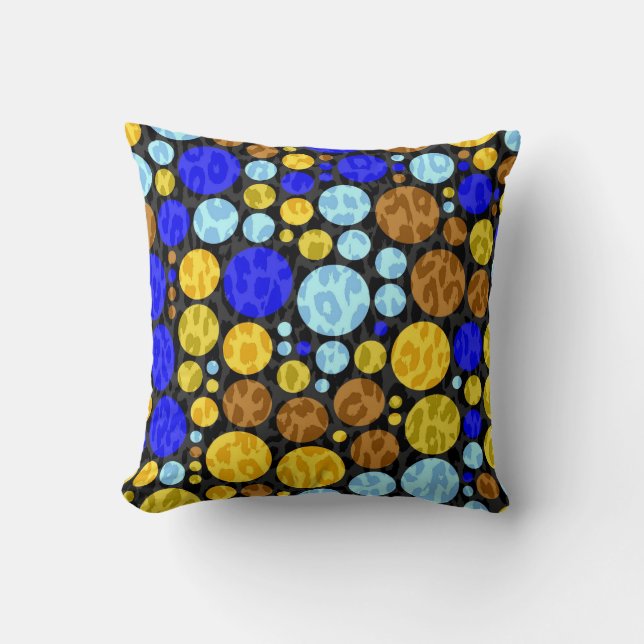 Coussin Pois de Retro Leoapard | Aqua jaune bleu (Recto)