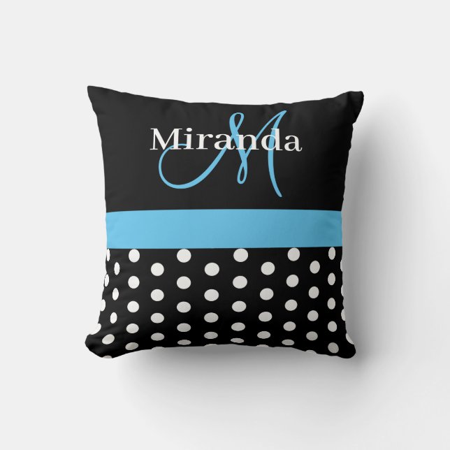 Coussin Pois de script de monogramme noir blanc (Recto)