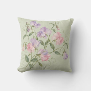 Coussin Pois de senteur rose lavande Sauge Aquarelle botan