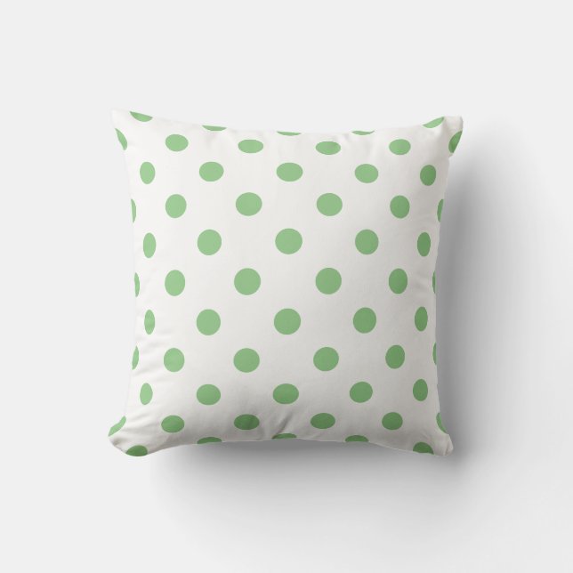 Coussin Pois Décoratifs Vert Sage Sur Blanc (Recto)