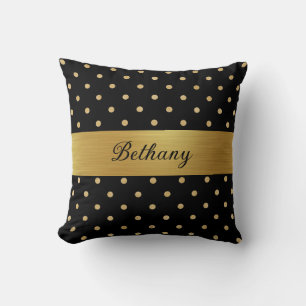 Coussin Pois d'or noir + Ruban d'or - Personnalisé