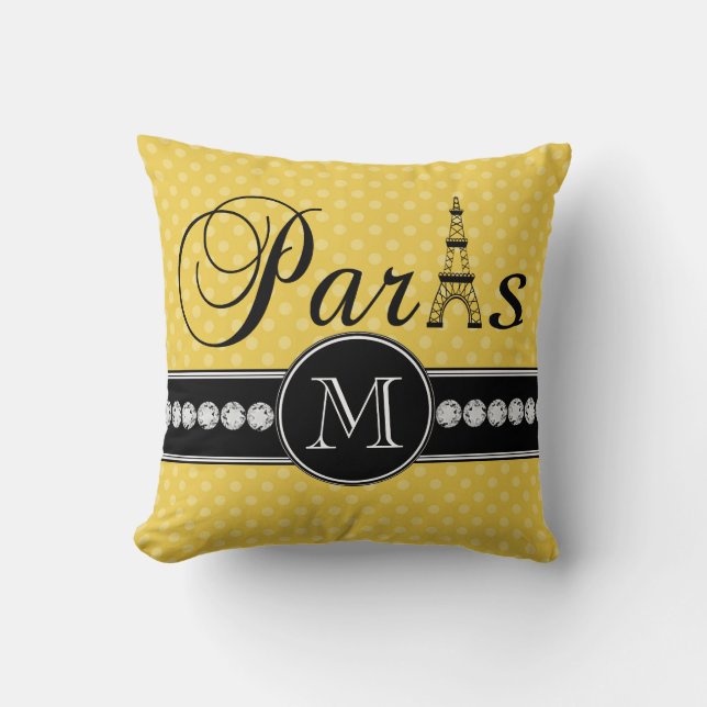 Coussin Pois jaune Paris décoré d'un monogramme (Recto)
