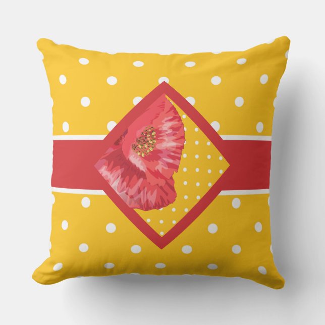 Coussin Pois Jaunes avec Red Poppy Garden Jouer la pilule (Recto)