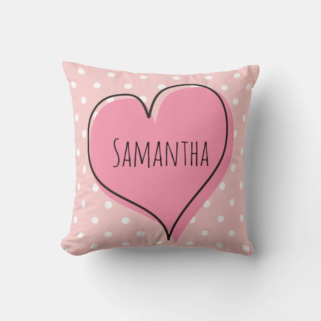 Coussin Pois mignons et girly avec le coeur (Recto)