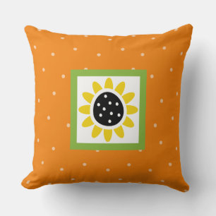 Coussin Pois modernes de tournesol orange jaune vert