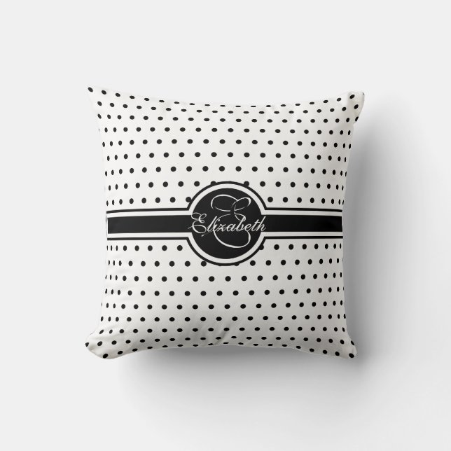 Coussin Pois noir élégant sur le monogramme blanc (Recto)