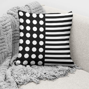 Coussin Pois noirs et blancs et Motifs à rayures