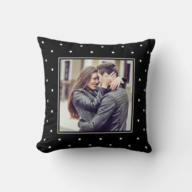 Coussin Pois noirs et blancs modernes avec votre photo (Recto)