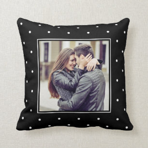 Coussin Pois noirs et blancs modernes avec votre photo