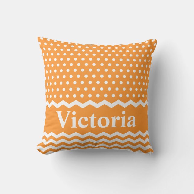 Coussin Pois orange et Chevrons (Recto)