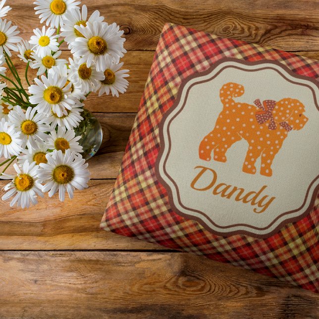 Coussin Pois Plaid Personnalisé Doodle Dot Tan Chien (Honor your Doodle with his own personalized pillow on the couch!)