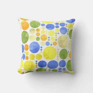 Coussin Pois rétro Vert bleu jaune Vintage