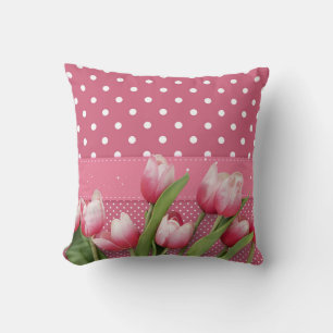 Coussin Pois roses avec de jolies tulipes roses,