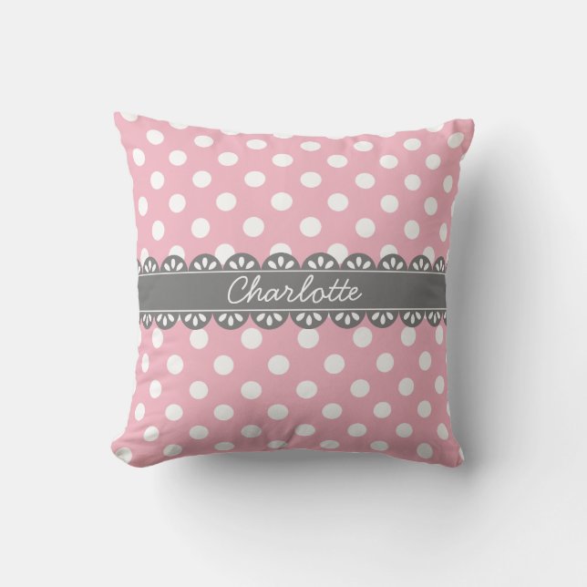 Coussin Pois roses et dentelle à la mode (Recto)