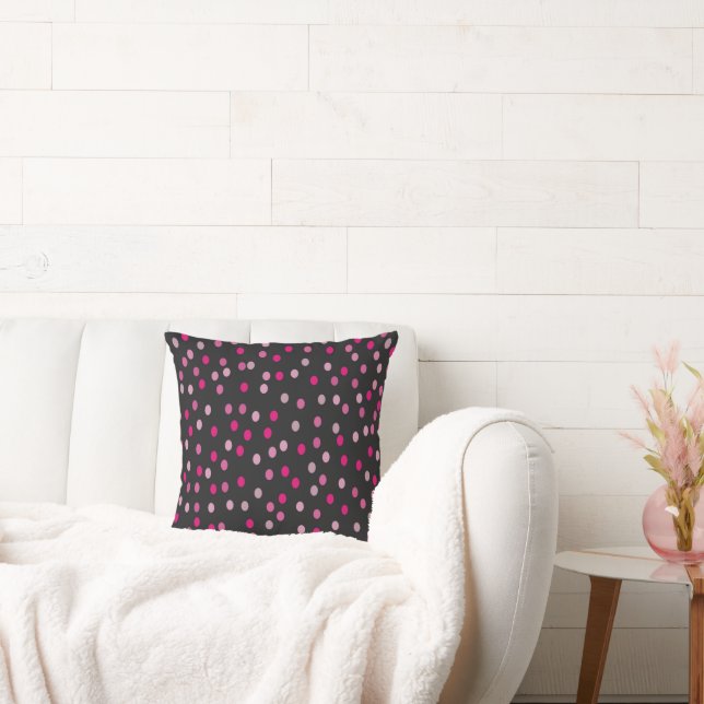 Coussin Pois roses sur noir (Canapé)
