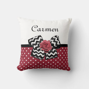 Coussin Pois rouge et blanc mignon Rose Chevron Bow