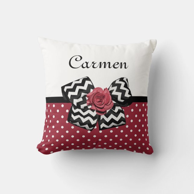Coussin Pois rouge et blanc mignon Rose Chevron Bow (Recto)