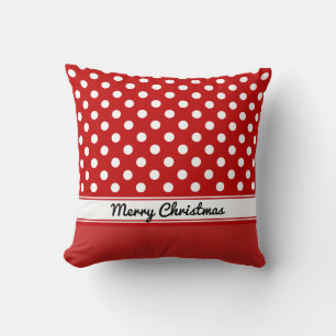 Coussin Pois rouges personnalisés Base rouge Joyeux Noël
