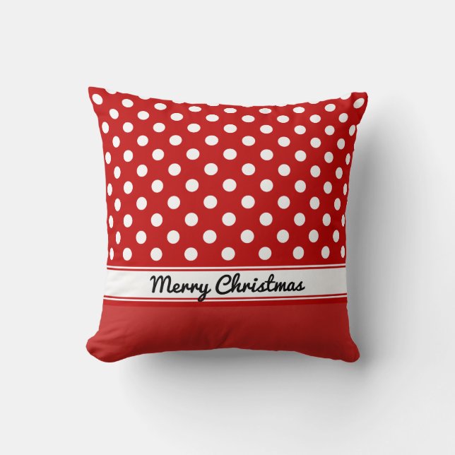 Coussin Pois rouges personnalisés Base rouge Joyeux Noël (Recto)