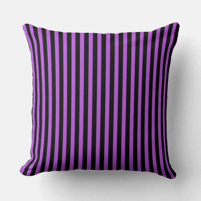 Coussin Poison d'Halloween violet et noir rayé (Recto)
