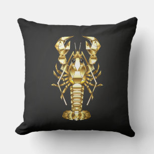 Coussin Poisson à langouste polygonale dorée sur noir