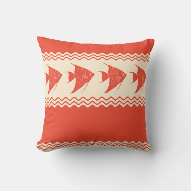 Coussin Poisson-ange de corail aux rayures côtières (Recto)
