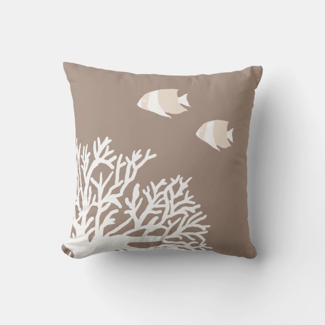 Coussin Poisson-ange tropical blanc et ivoire (Recto)