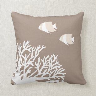 Coussin Poisson-ange tropical blanc et ivoire