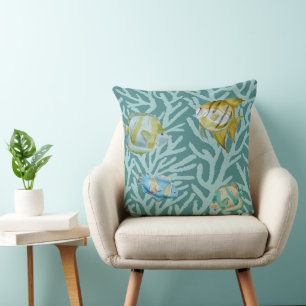 Coussin Poisson Aquarellé Sur Corail Reef