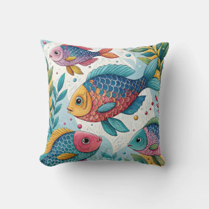Coussin Poisson arc-en-ciel sous-marin