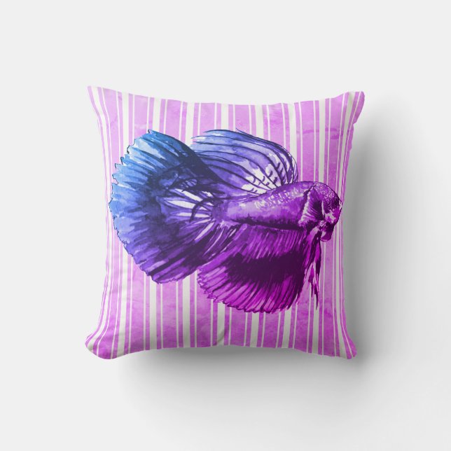 Coussin Poisson Betta violet avec bandes (Recto)