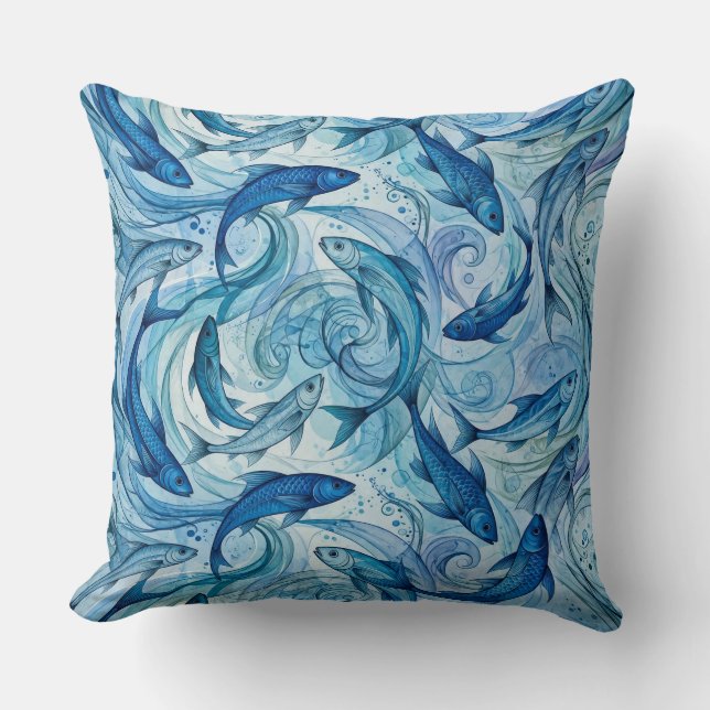 Coussin Poisson Bleu Mystique Flowing Harmony (Recto)