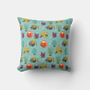 Coussin Poisson caricatural mignon et coloré avec bulles