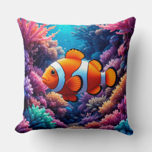 Coussin Poisson clown parmi les récifs coralliens actifs