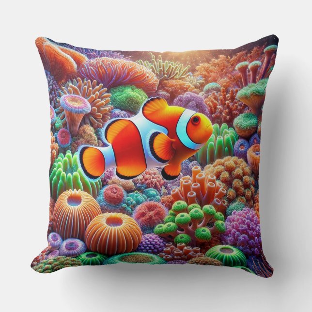 Coussin Poisson-clown vibrant récif corail décoration de m (Recto)