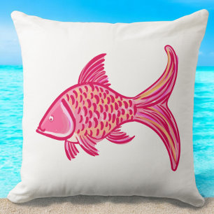 Coussin Poisson côtier rose et orange Préppy