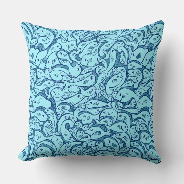 Coussin Poisson dans l'oreiller bleu marine (Recto)