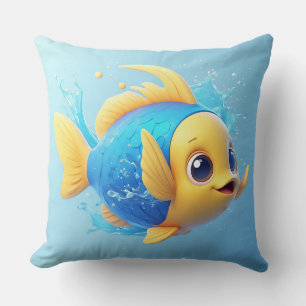 Coussin Poisson de dessin animé vibrant avec éclaboussure