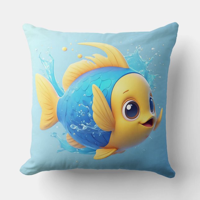 Coussin Poisson de dessin animé vibrant avec éclaboussure (Recto)
