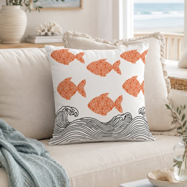 Coussin Poisson de la côte décoratif à vagues  (Créateur téléchargé)